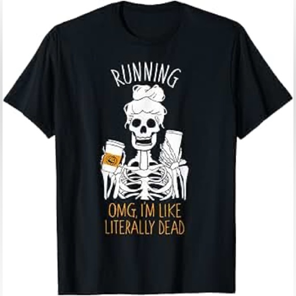 District Running OMG I'm Like Literally Dead Funny Skeleton Tee Black Sz Medium